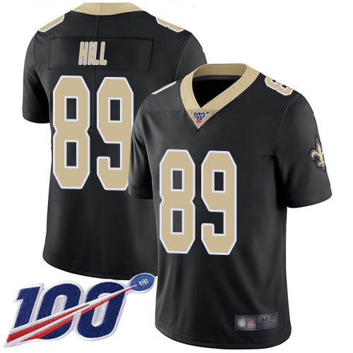 Men New Orleans Saints Limited Black Josh Hill Home Jersey NFL Football #89 100th Season Vapor Untouchable Jersey